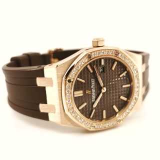 Audemars Piguet Royal Oak Quartz 33mm Rose Gold Brown Dial Diamond Bezel 67651OR.ZZ.D080CA.01