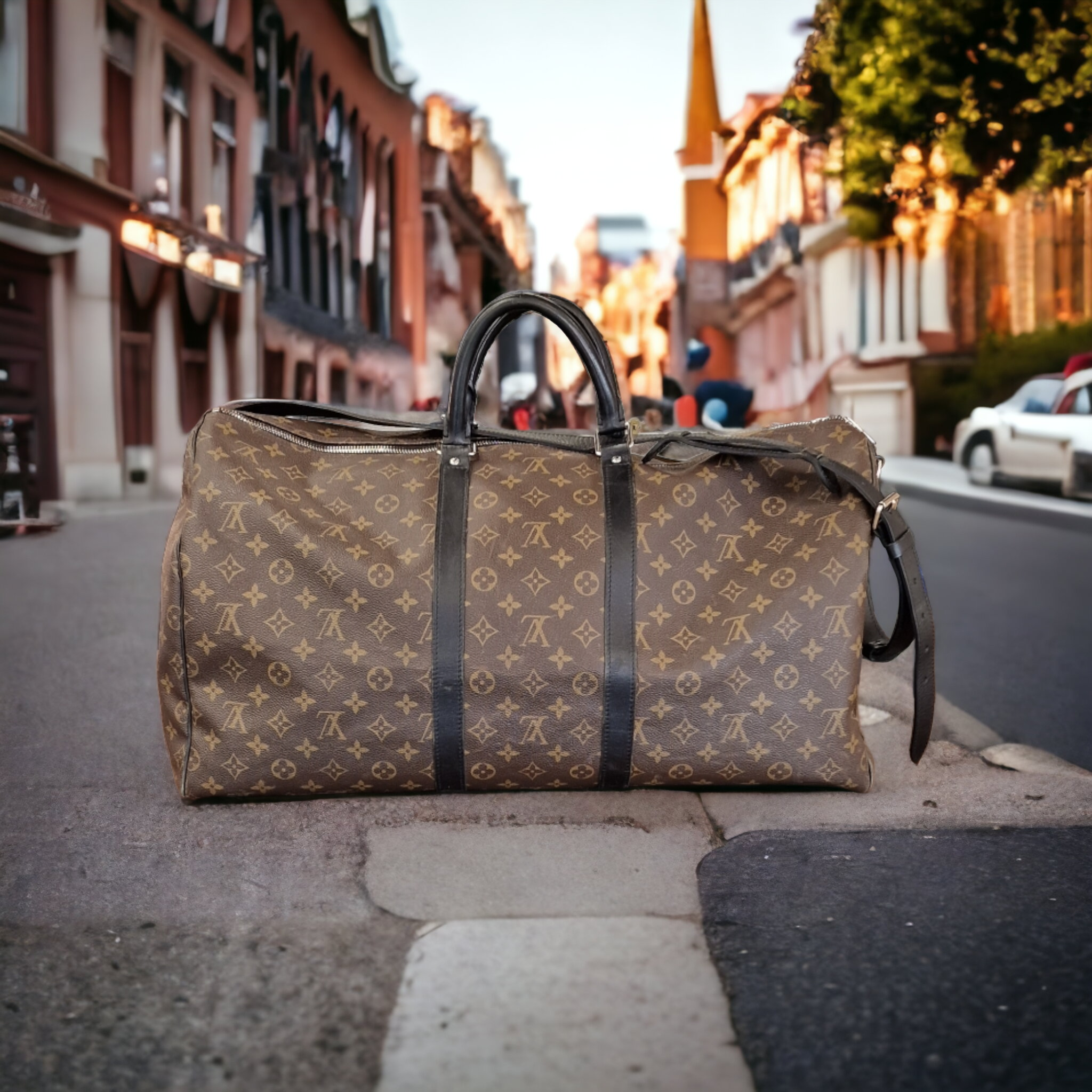 Louis Vuitton Monogram Macassar Keepall Bandoulière 45 Handbag