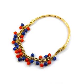 Bracelet Or Jaune 18k Corail & Lapis Lazuli