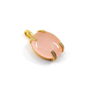 Pendentif Omega or rose 18k quartz rose & diamants