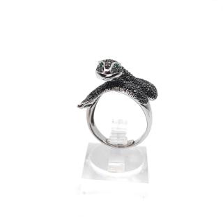 Bague Serpent Or Blanc 18k Diamants noirs & Émeraudes