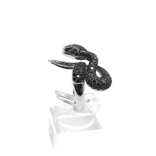 Bague Serpent Or Blanc 18k Diamants noirs & Émeraudes