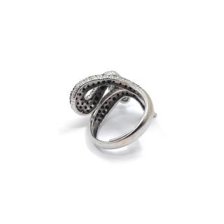 Bague Serpent Or Blanc 18k Diamants noirs & Émeraudes