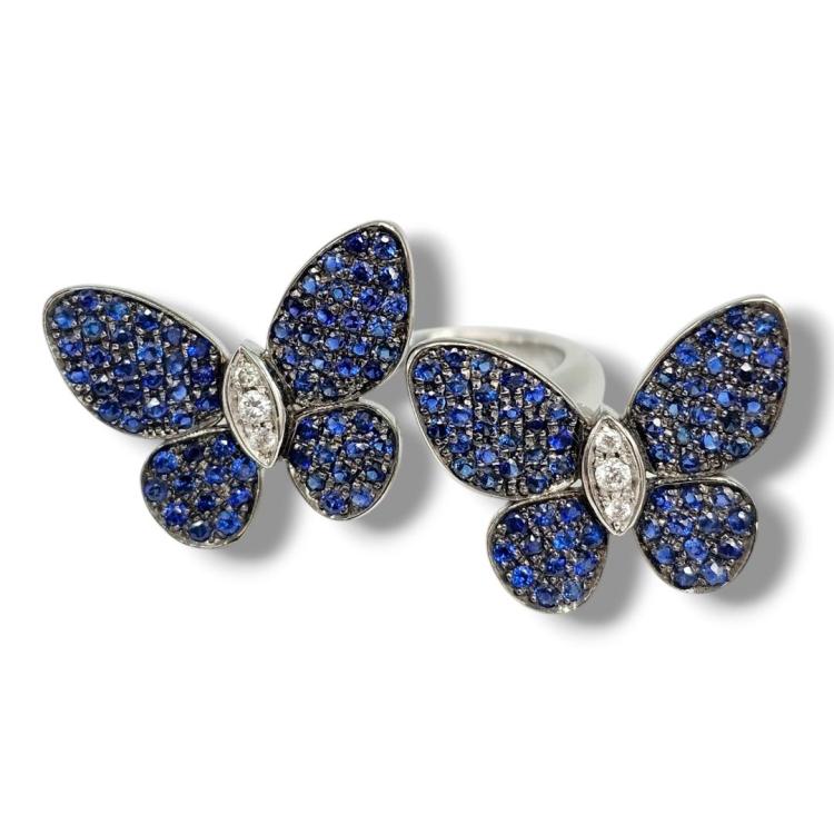 Bague Papillon Or 18 Ct Diamants et Saphirs