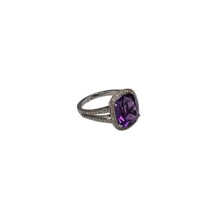 Bague Or Blanc 18 Ct Amethyste et Diamants